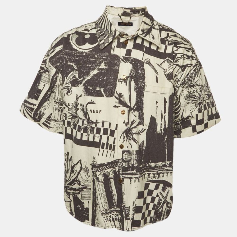 Louis Vuitton Black/white Graphic Print Denim Short Sleeve Shirt Xl